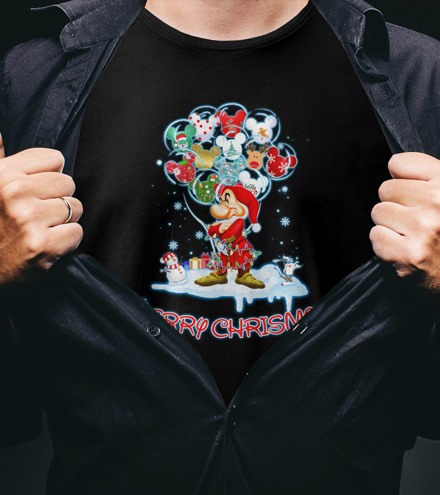 Grumpy Character With Festive Balloons Merry Christmas T-Shirt