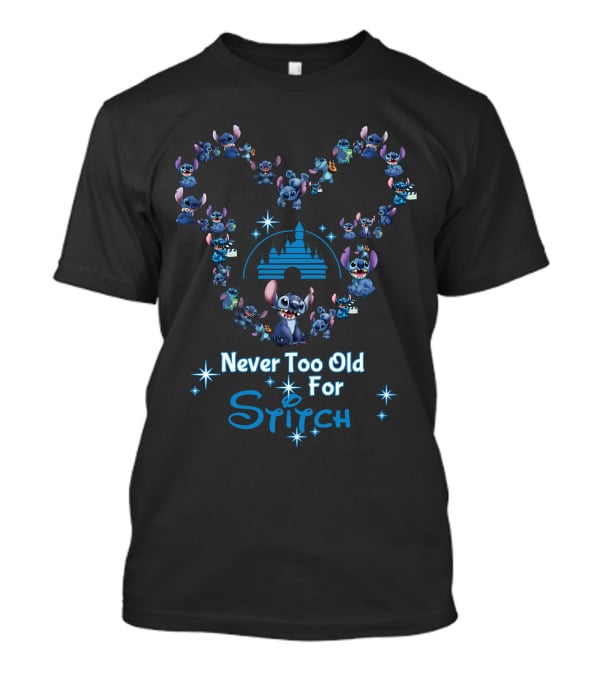 Never Too Old For Stitch Disney Castle Heart Shape T-Shirt