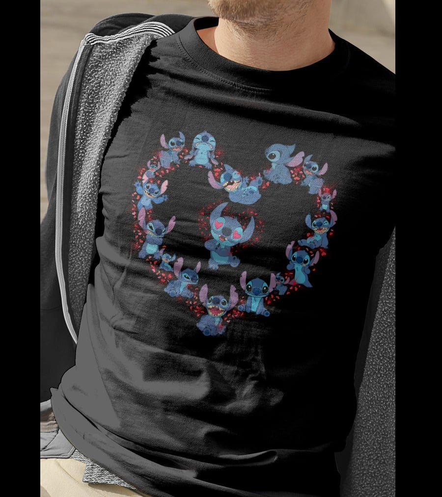 Stitch Heart Design With Multiple Adorable Stitch Expressions T-Shirt