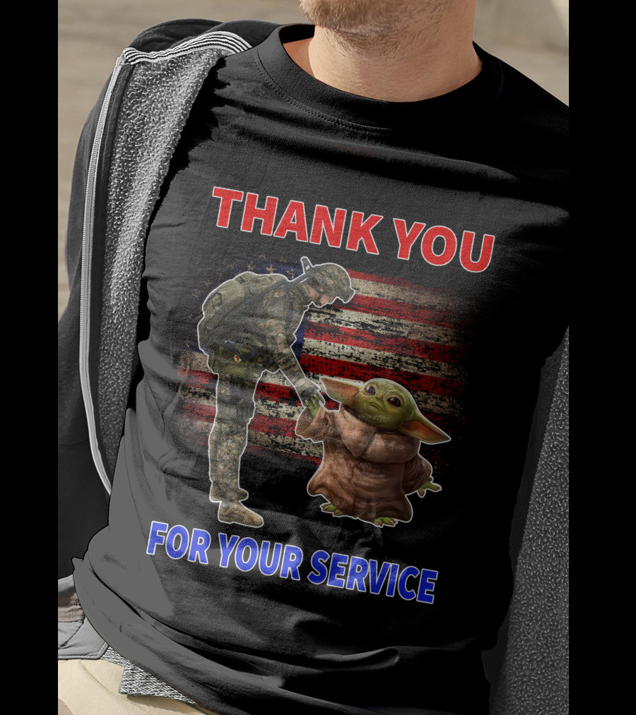 Thank You For Your Service Baby Yoda American Flag Soldier Handshake T-Shirt