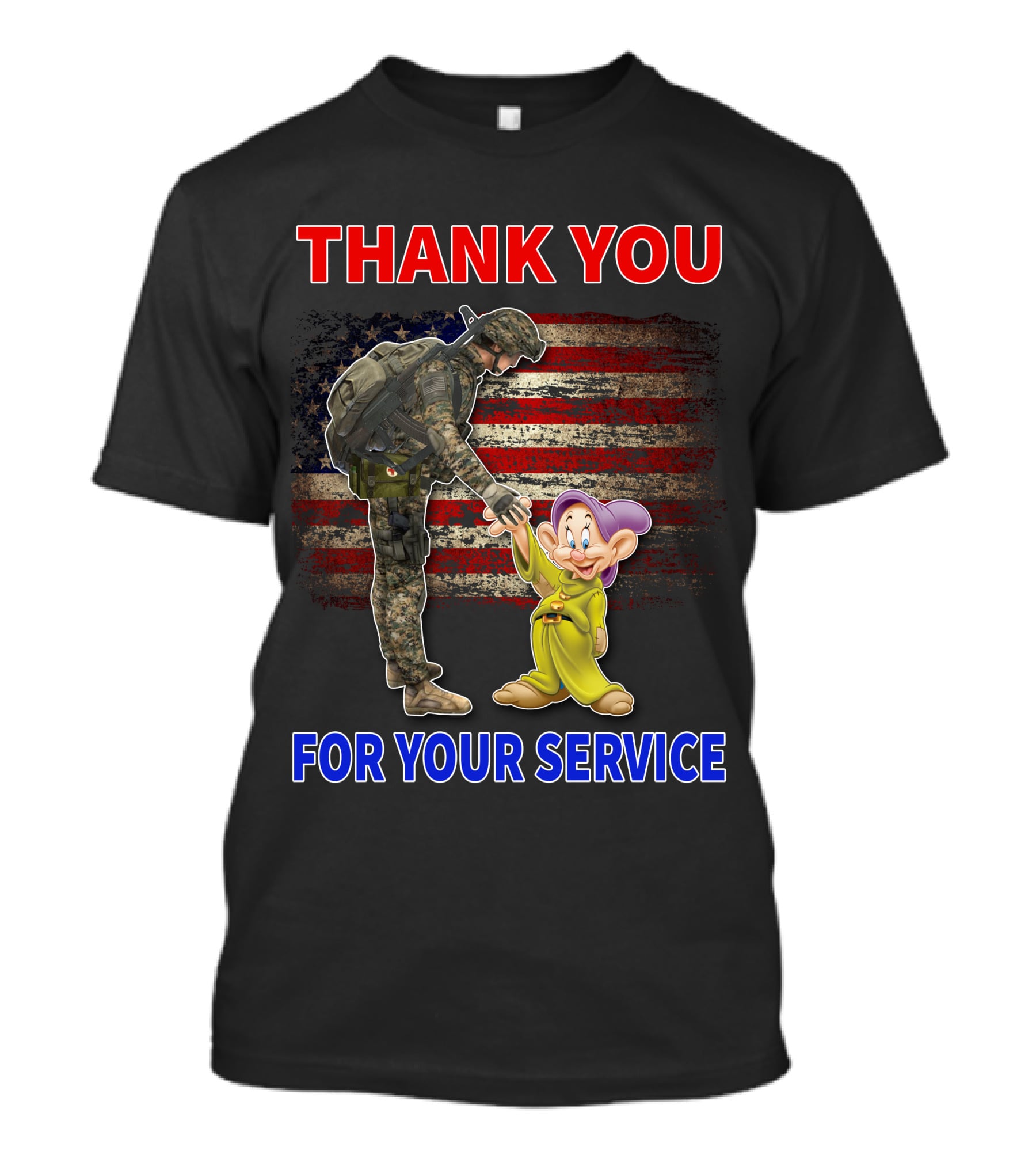 Thank You For Your Service With Soldier And Dopey American Flag Background T-Shirt
