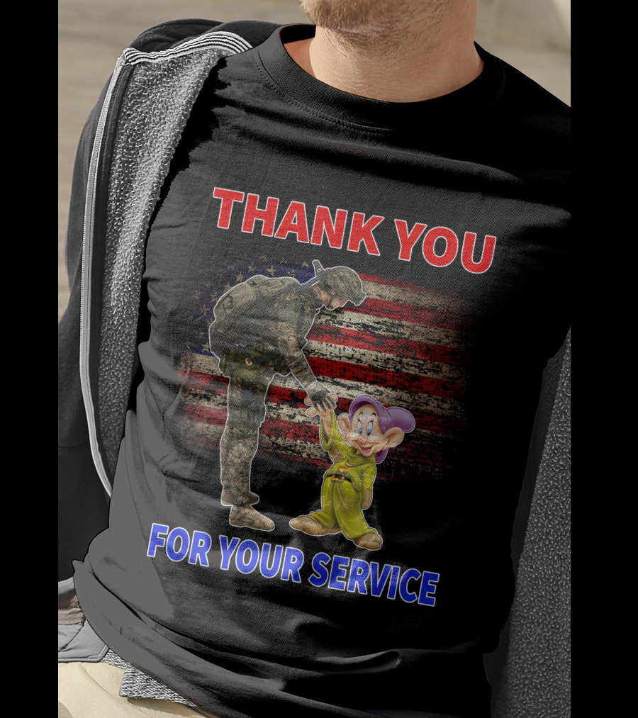 Thank You For Your Service With Soldier And Dopey American Flag Background T-Shirt