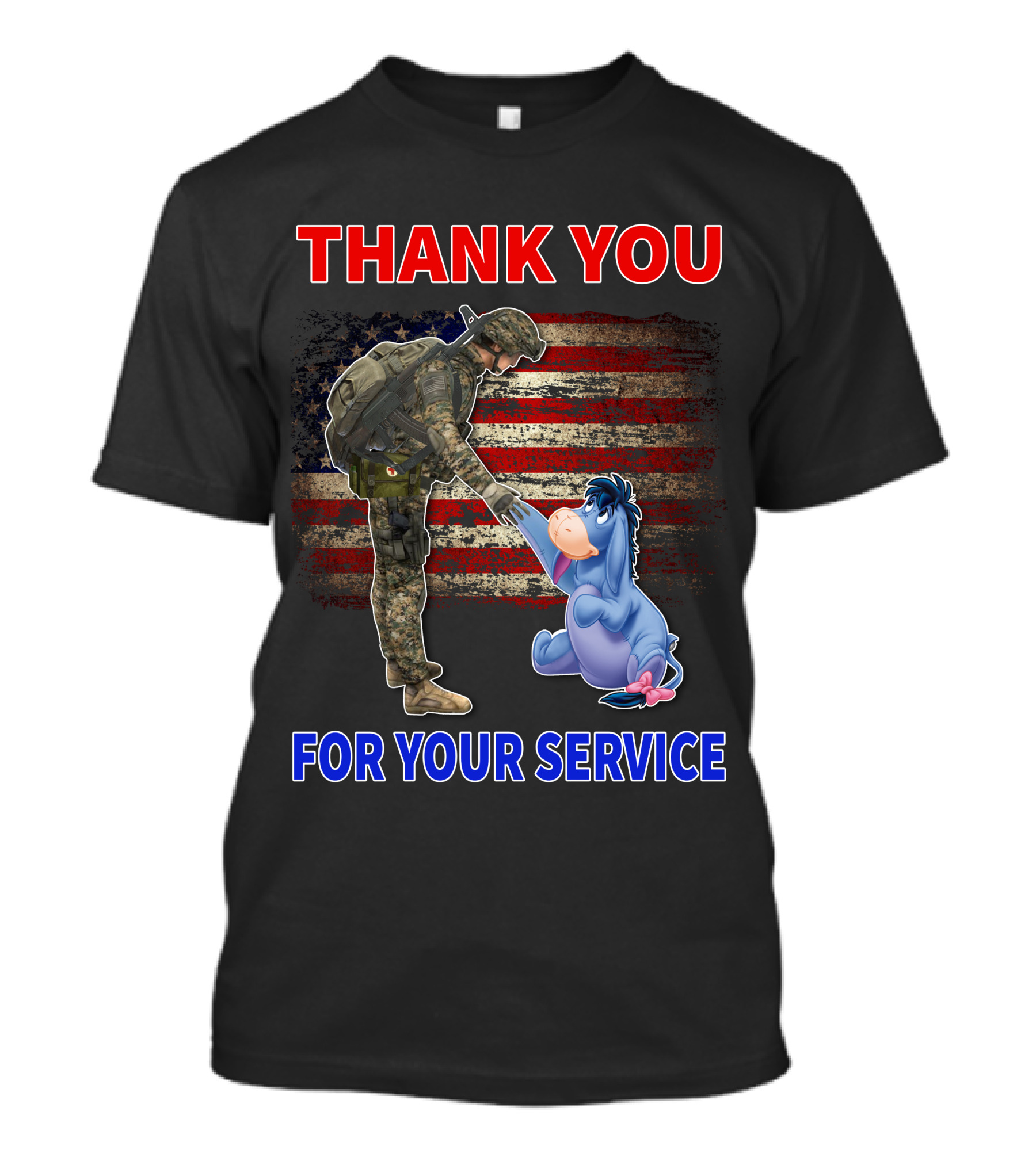 Thank You For Your Service American Flag Soldier And Eeyore T-Shirt