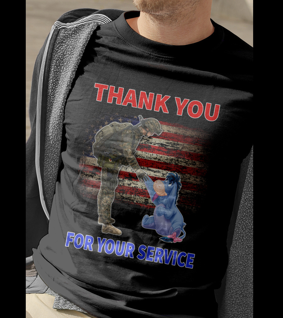 Thank You For Your Service American Flag Soldier And Eeyore T-Shirt