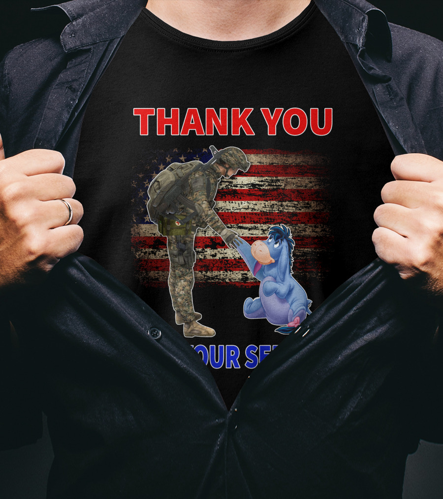 Thank You For Your Service American Flag Soldier And Eeyore T-Shirt
