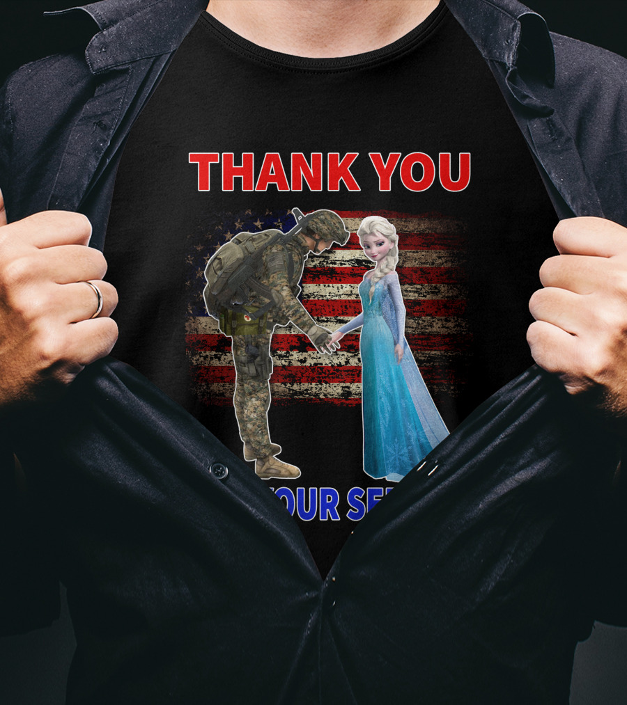 Thank You For Your Service Elsa Soldier American Flag T-Shirt