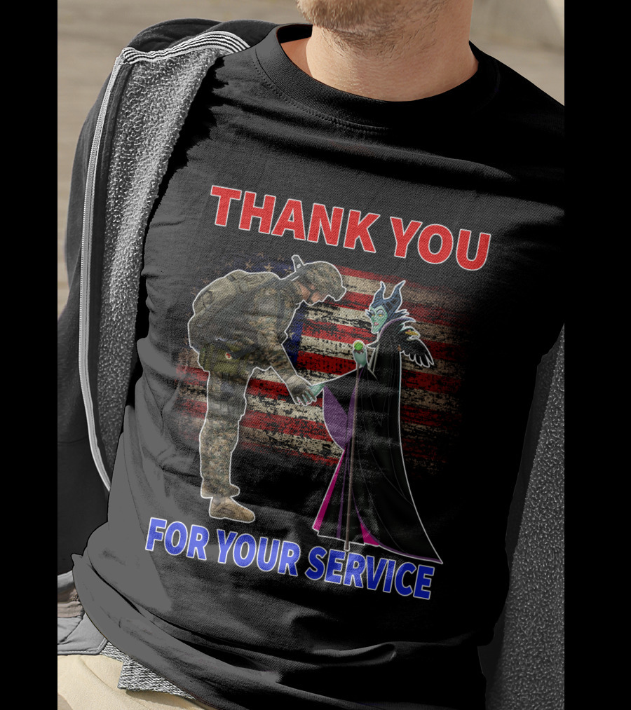 Maleficent Thank You For Your Service Soldier With American Flag Background T-Shirt