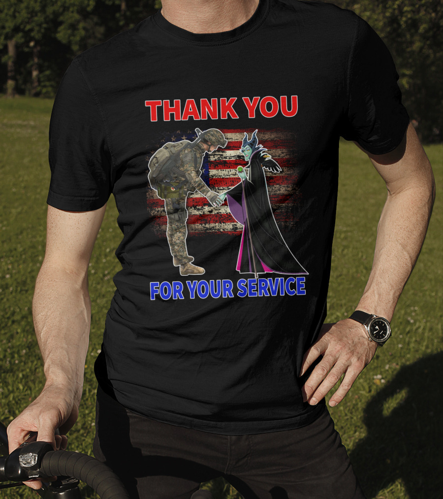 Maleficent Thank You For Your Service Soldier With American Flag Background T-Shirt
