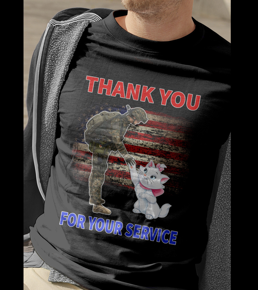 Thank You For Your Service Soldier With Marie Cat And American Flag T-Shirt