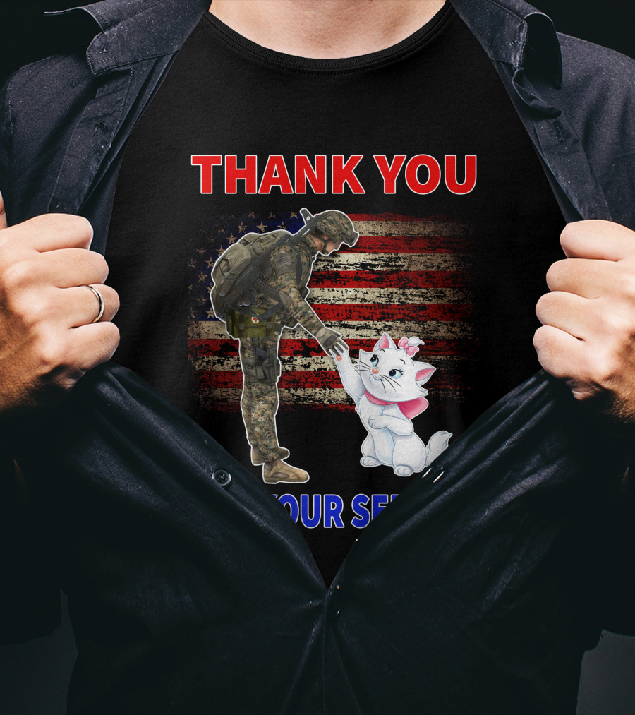 Thank You For Your Service Soldier With Marie Cat And American Flag T-Shirt