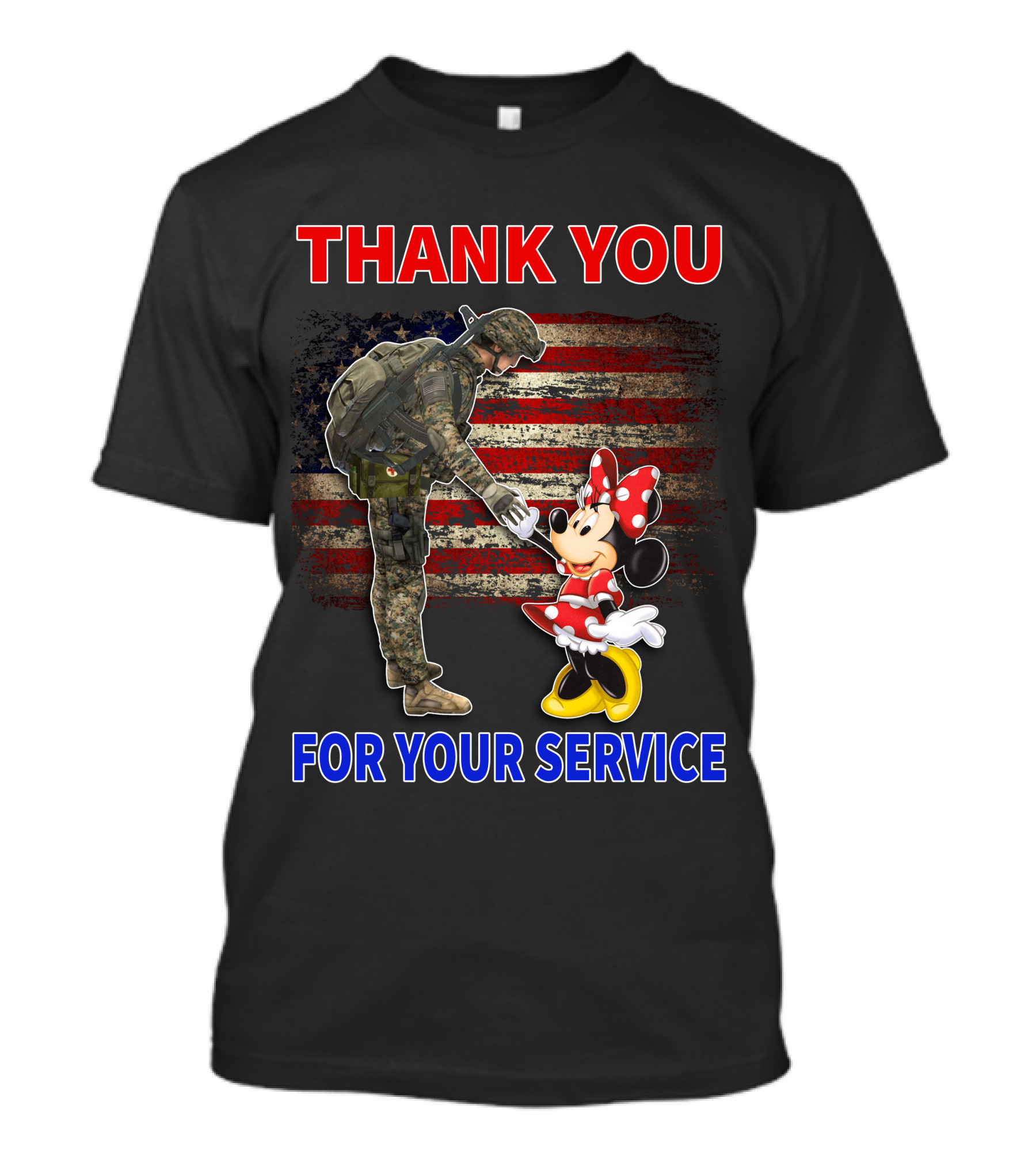 Thank You For Your Service Soldier And Minnie Mouse With American Flag Background T-Shirt