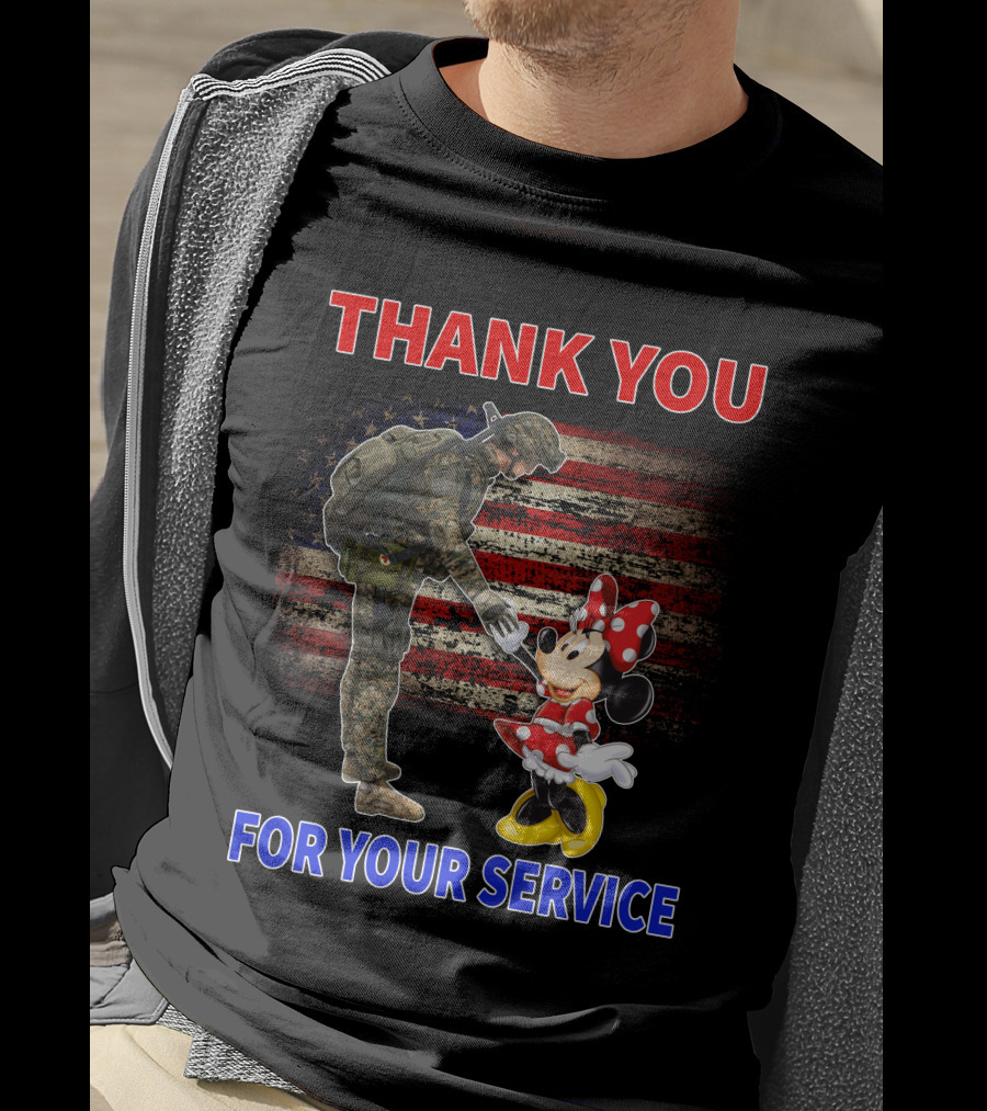 Thank You For Your Service Soldier And Minnie Mouse With American Flag Background T-Shirt