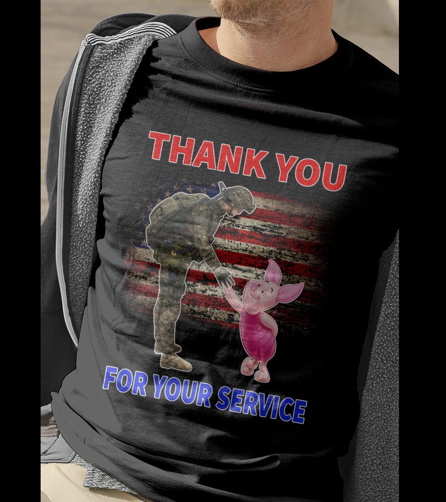 Thank You For Your Service Piglet Soldier American Flag T-Shirt