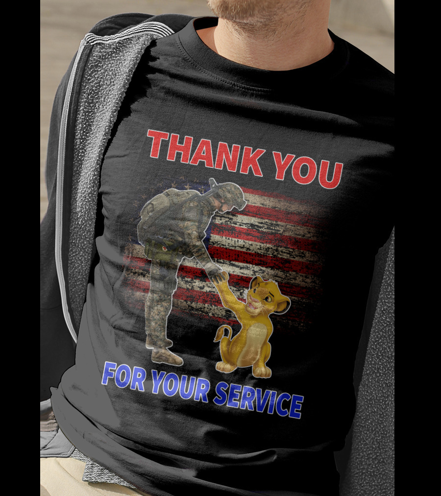 Thank You For Your Service Simba Soldier American Flag T-Shirt