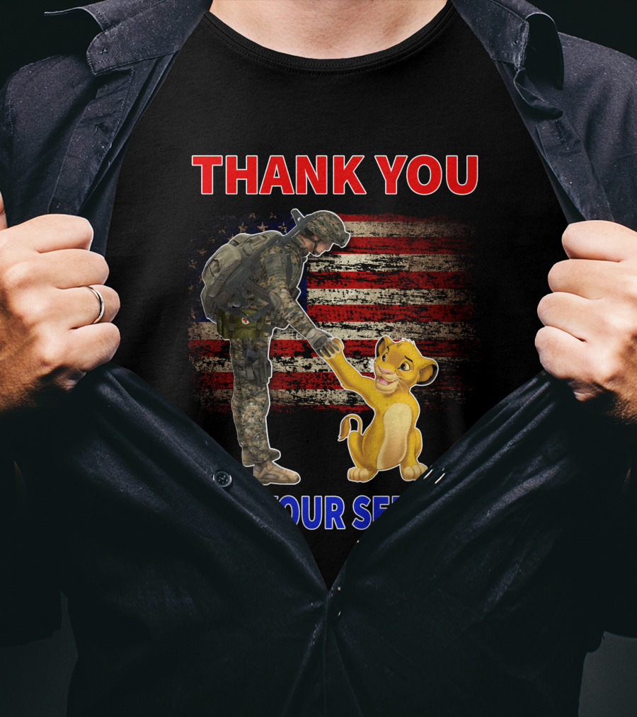 Thank You For Your Service Simba Soldier American Flag T-Shirt