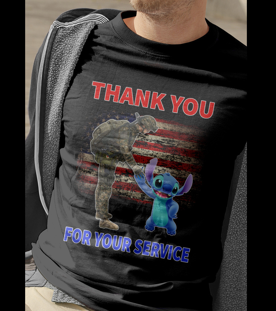 Thank You For Your Service Stitch Soldier American Flag T-Shirt