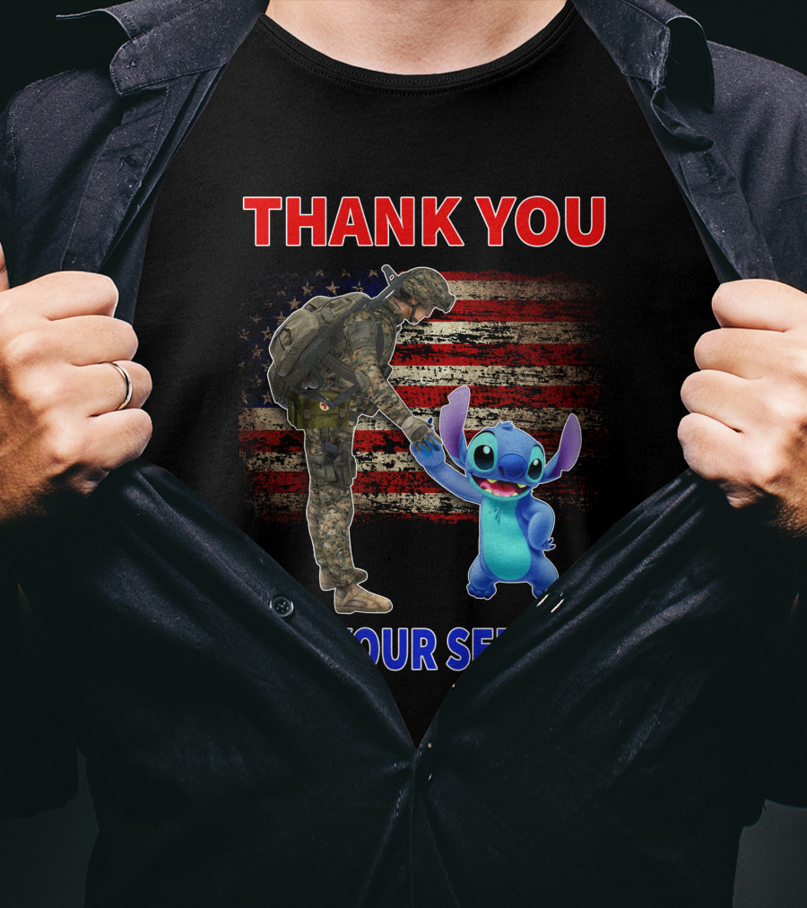 Thank You For Your Service Stitch Soldier American Flag T-Shirt