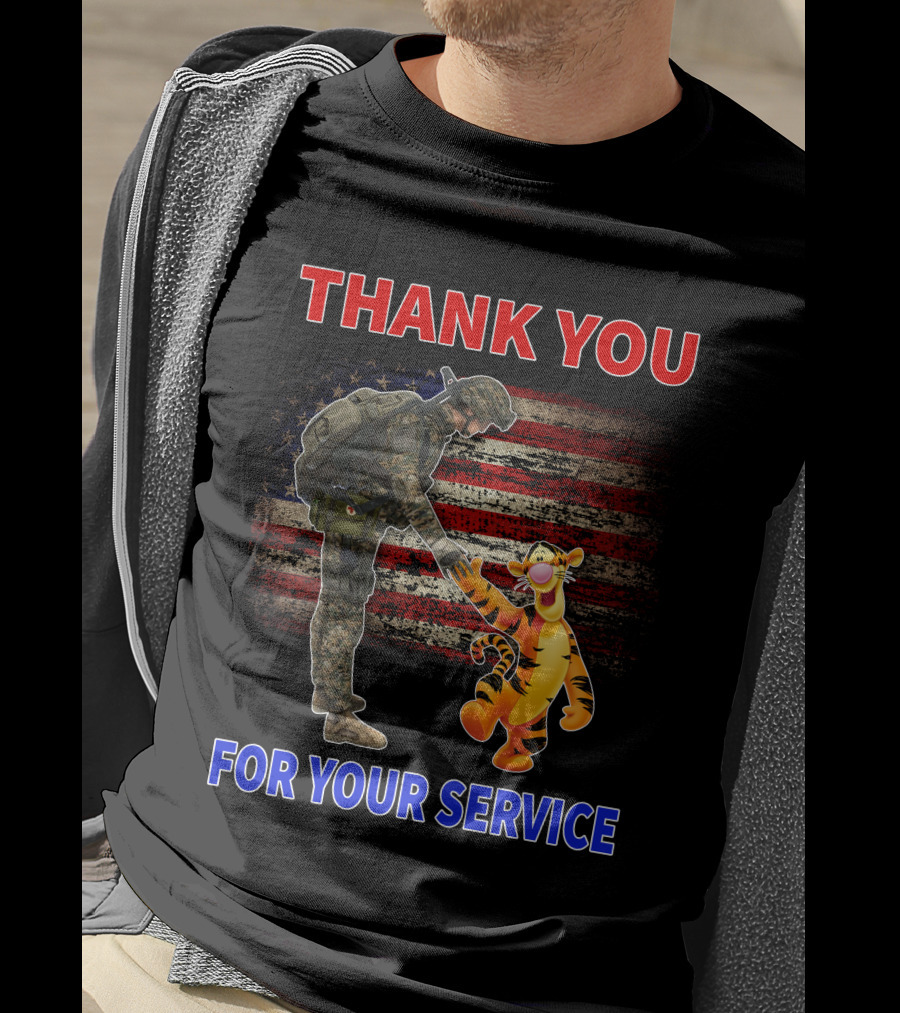 Thank You Tigger For Your Service Military Soldier American Flag T-Shirt