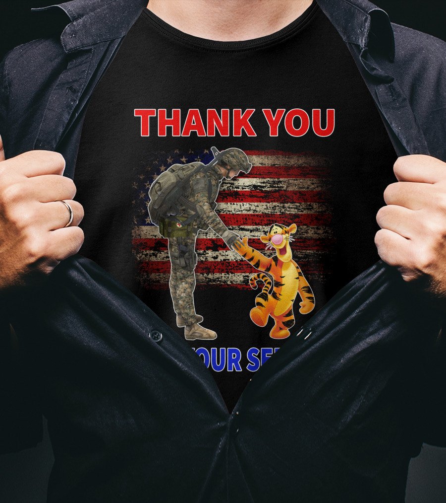Thank You Tigger For Your Service Military Soldier American Flag T-Shirt