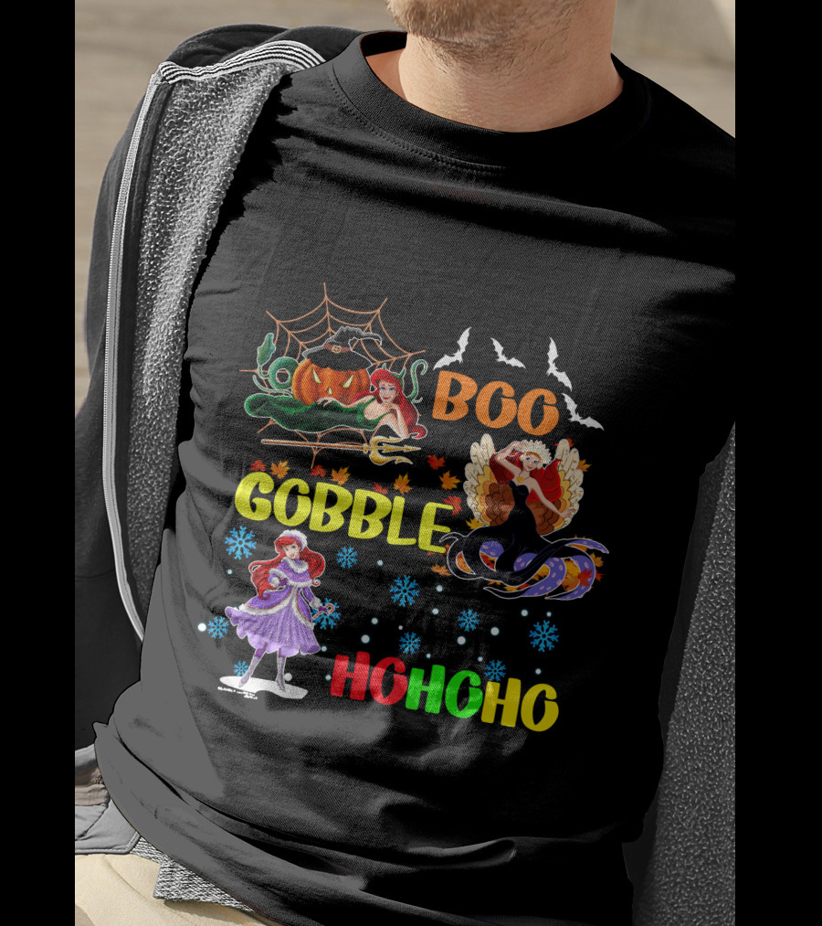 Boo Gobble HoHoHo Ariel HalloThanksMas T-Shirt