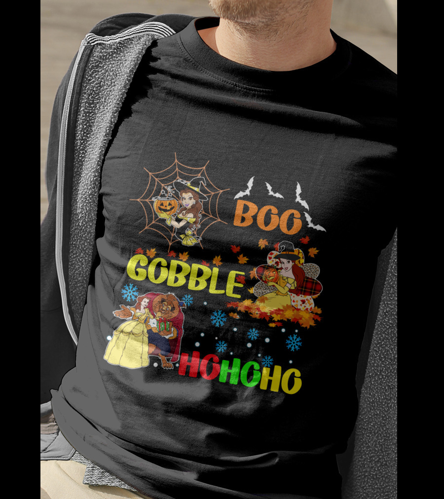 Boo Gobble Hohoho Belle HalloThanksMas T-Shirt