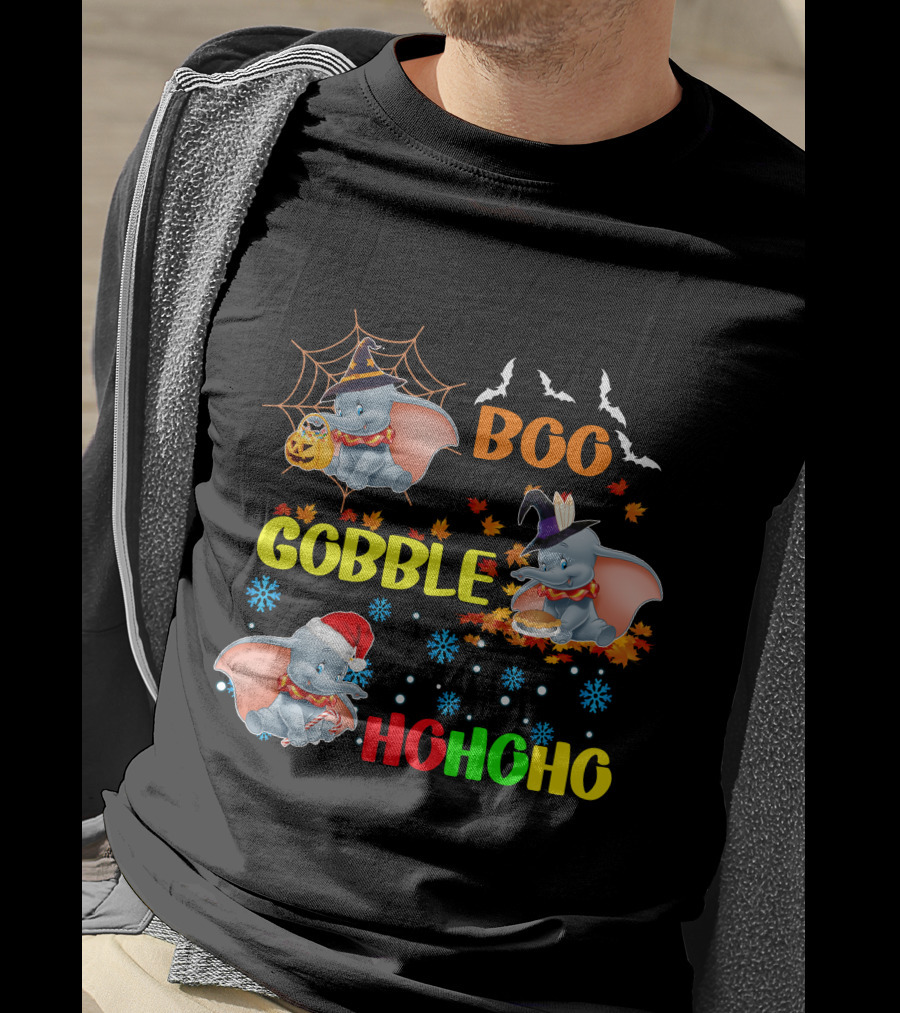 Dumbo Boo Gobble Ho Ho Ho Halloween Thanksgiving Christmas T-Shirt