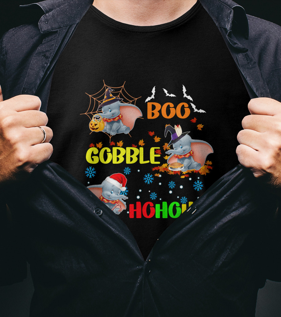 Dumbo Boo Gobble Ho Ho Ho Halloween Thanksgiving Christmas T-Shirt