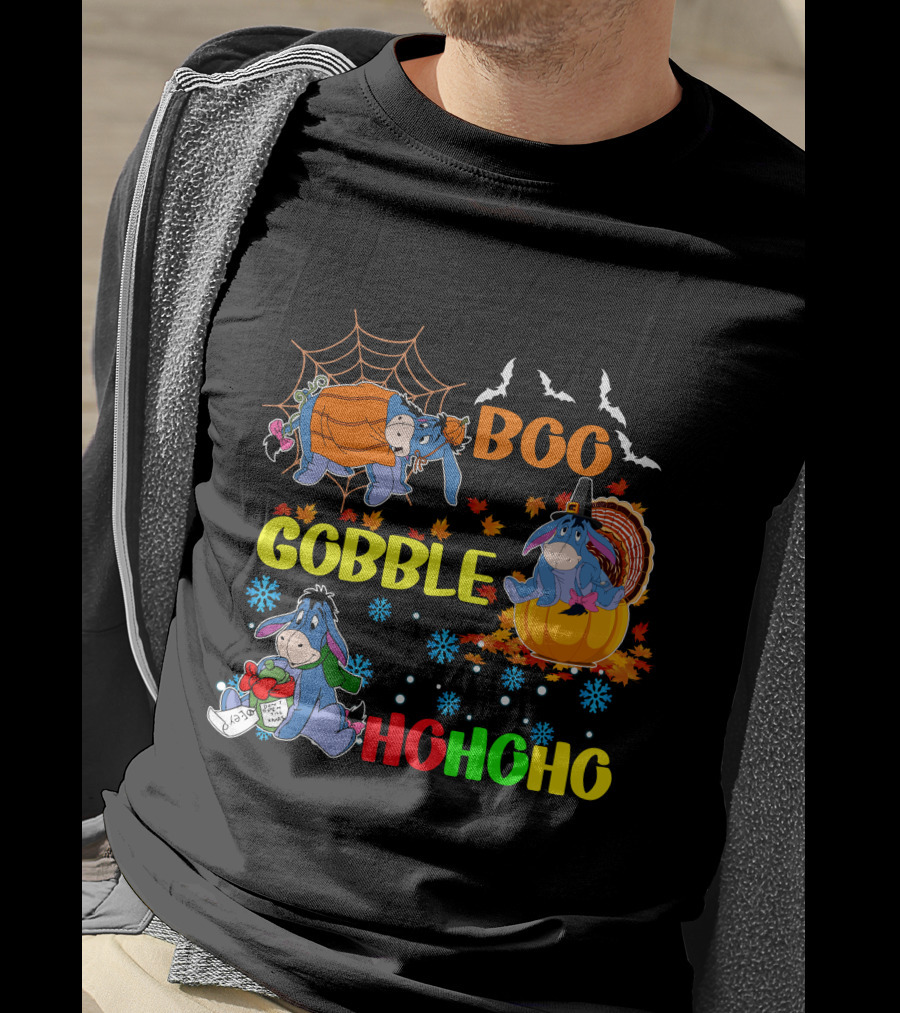 Eeyore Boo Gobble HoHoHo HalloThanksMas T-Shirt