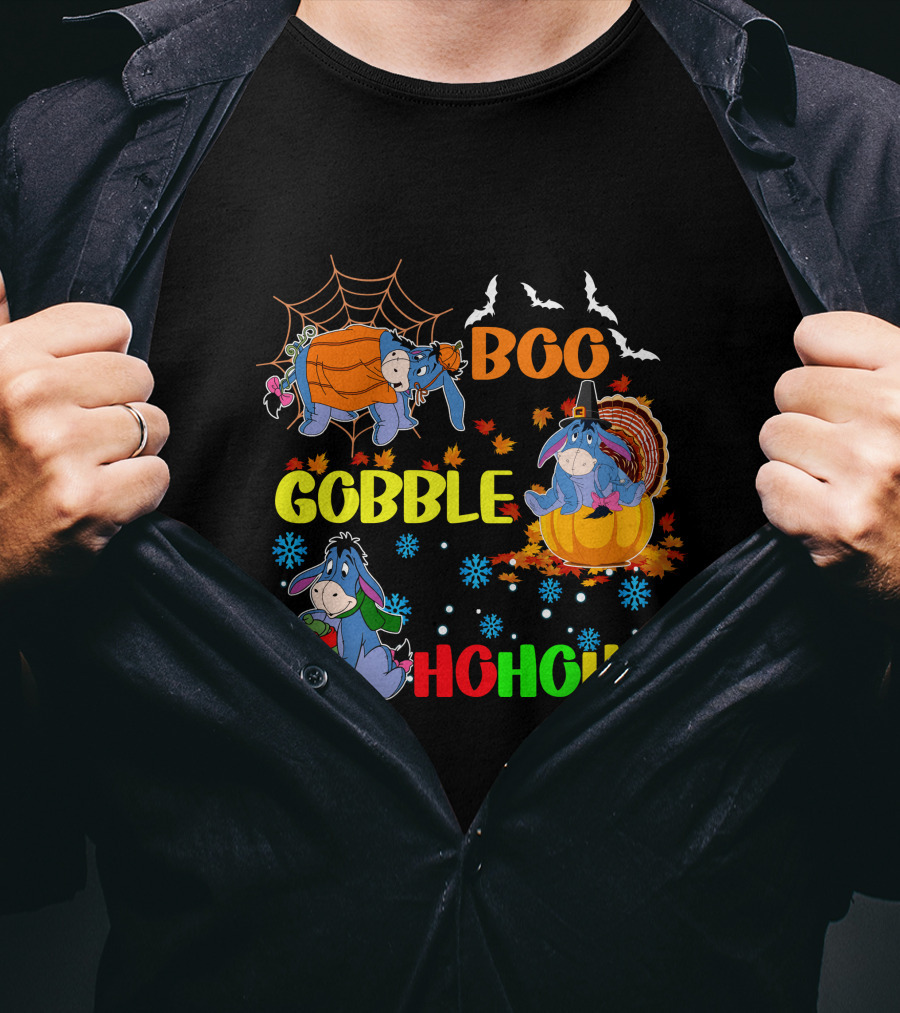 Eeyore Boo Gobble HoHoHo HalloThanksMas T-Shirt