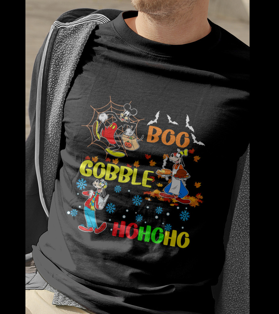 Boo Gobble HoHoHo Goofy HalloThanksMas T-Shirt