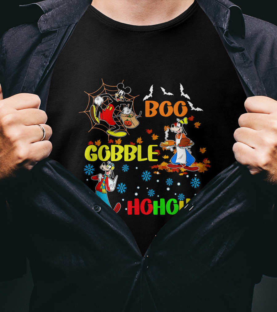 Boo Gobble HoHoHo Goofy HalloThanksMas T-Shirt