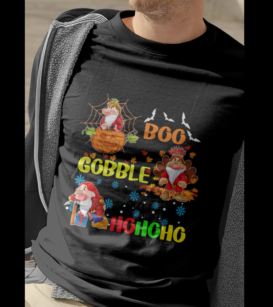 Grumpy Boo Gobble HoHoHo Halloween Thanksgiving Christmas T-Shirt