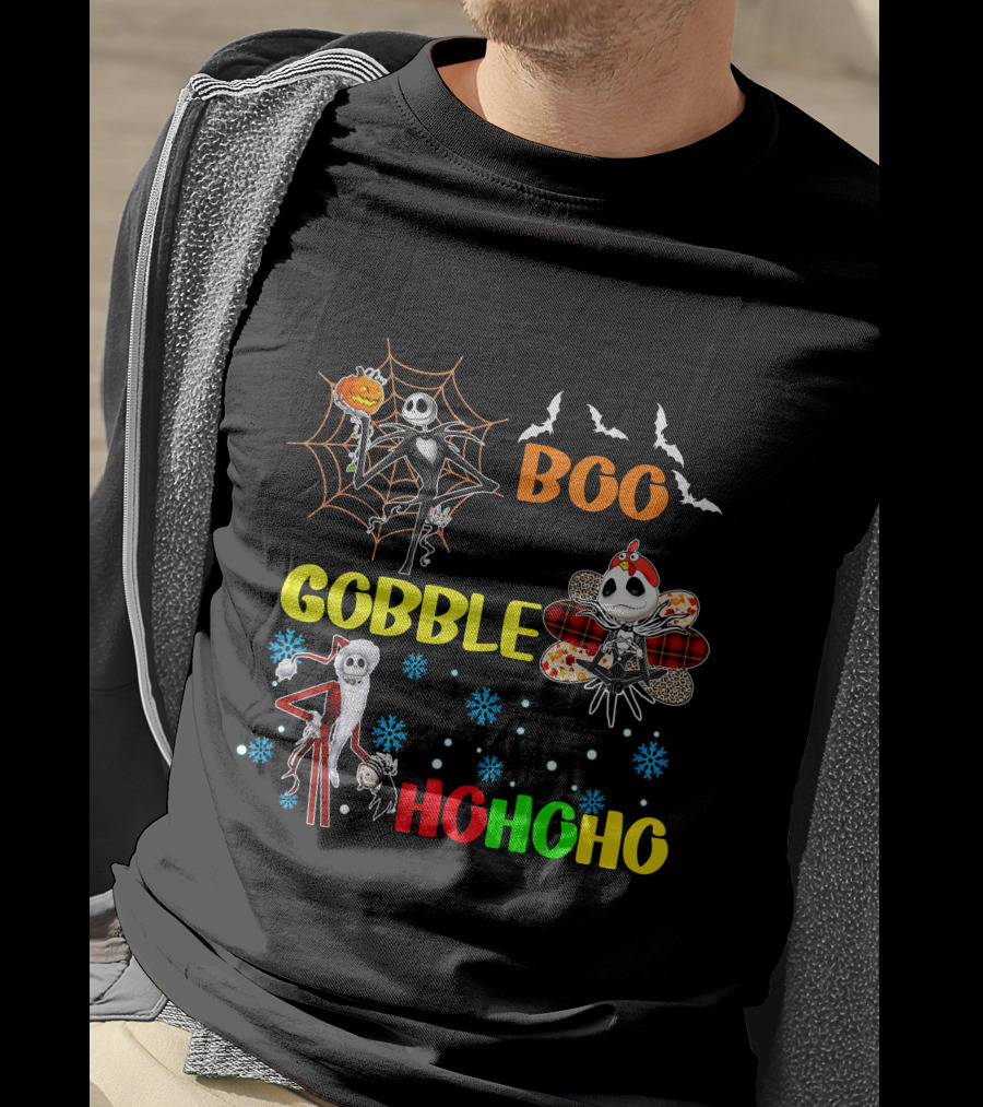 Jack HalloThanksMas Boo Gobble HoHoHo T-Shirt
