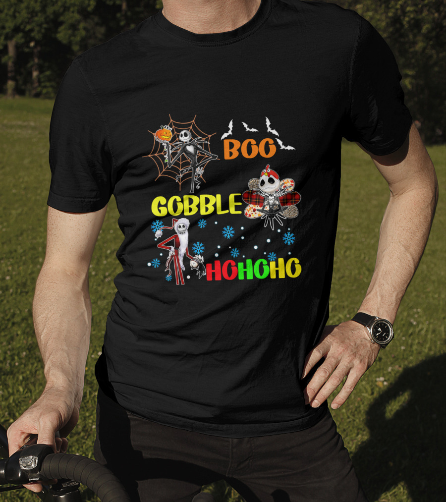 Jack HalloThanksMas Boo Gobble HoHoHo T-Shirt