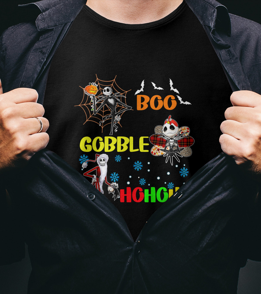 Jack HalloThanksMas Boo Gobble HoHoHo T-Shirt