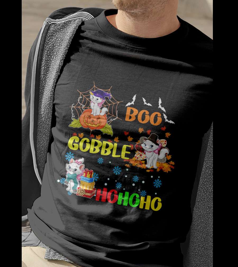 Marie Cat Boo Gobble HoHoHo HalloThanksMas T-Shirt