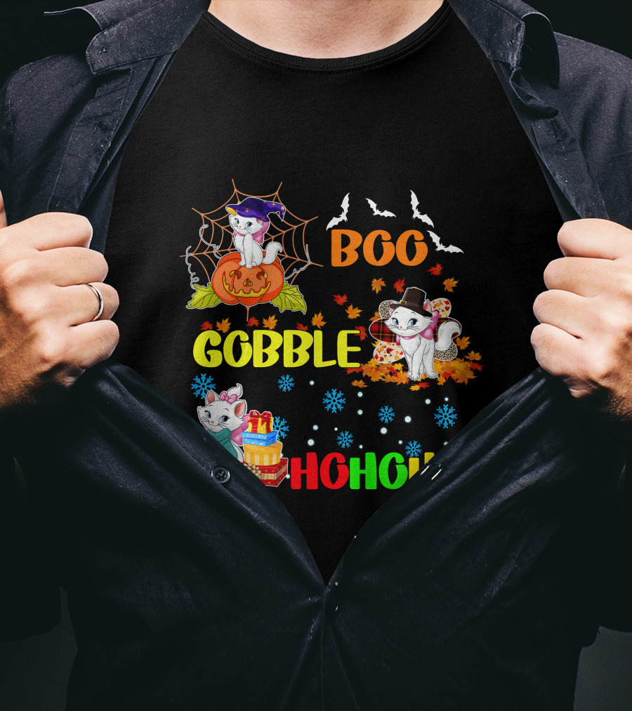 Marie Cat Boo Gobble HoHoHo HalloThanksMas T-Shirt