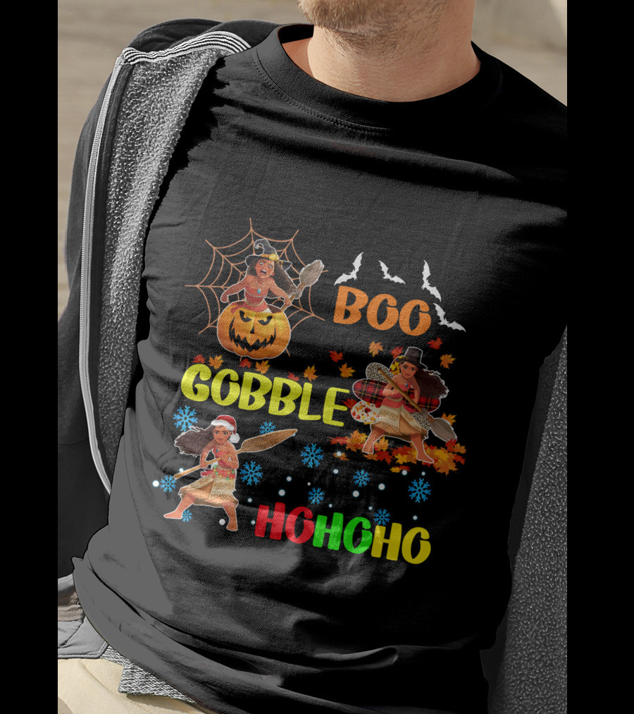 Boo Gobble HoHoHo Moana HalloThanksMas T-Shirt