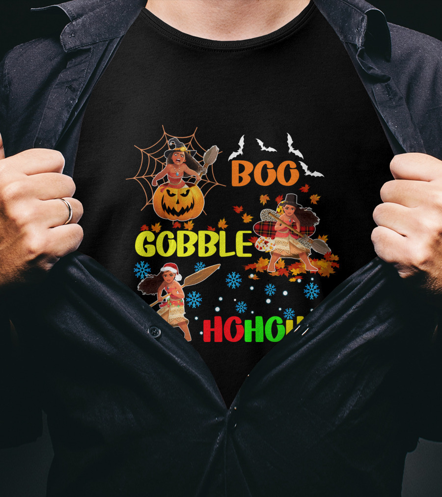 Boo Gobble HoHoHo Moana HalloThanksMas T-Shirt