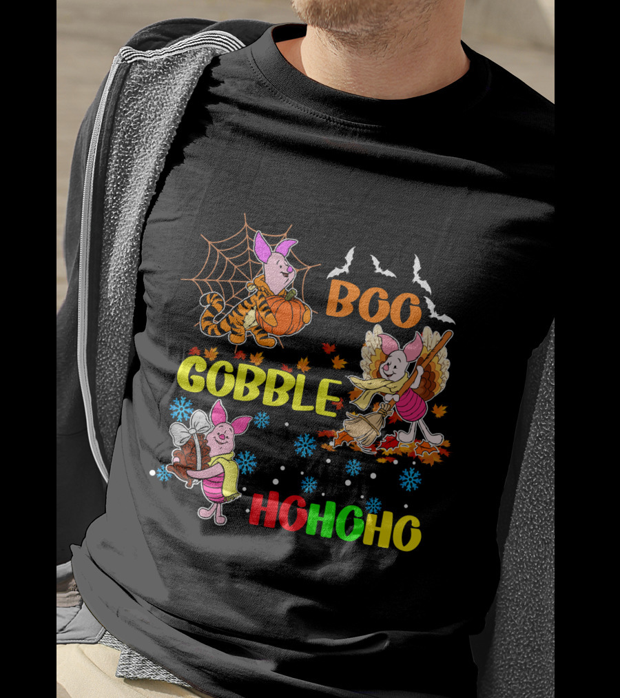 Piglet Boo Gobble HoHoHo HalloThanksMas T-Shirt