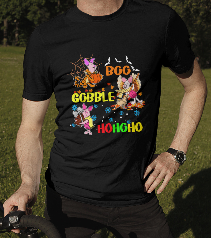 Piglet Boo Gobble HoHoHo HalloThanksMas T-Shirt