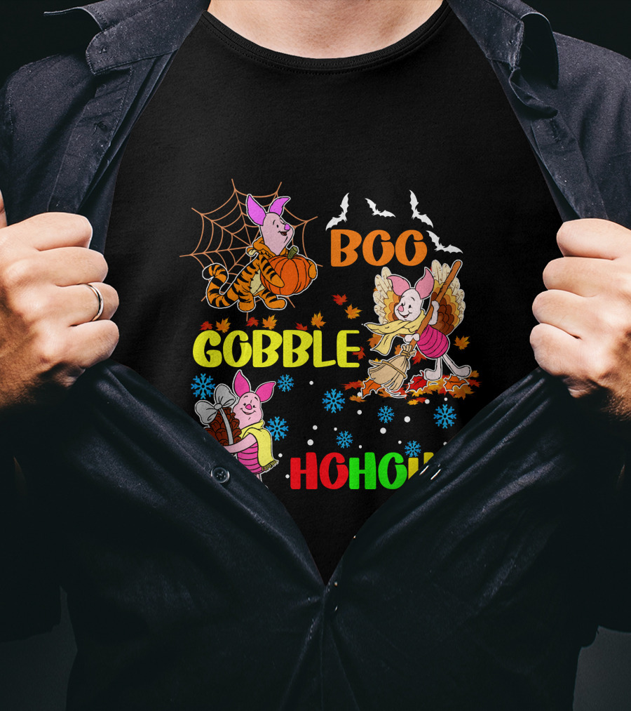 Piglet Boo Gobble HoHoHo HalloThanksMas T-Shirt