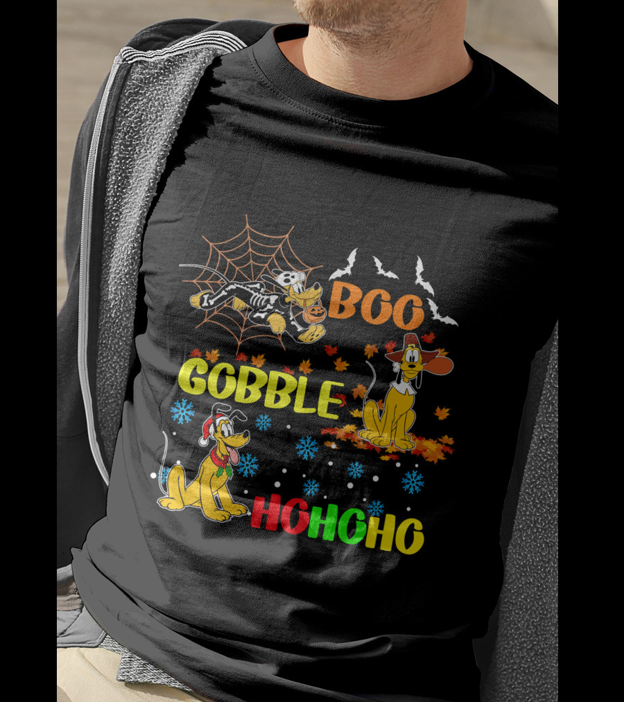 BOO Gobble HoHoHo Pluto HalloThanksMas T-Shirt