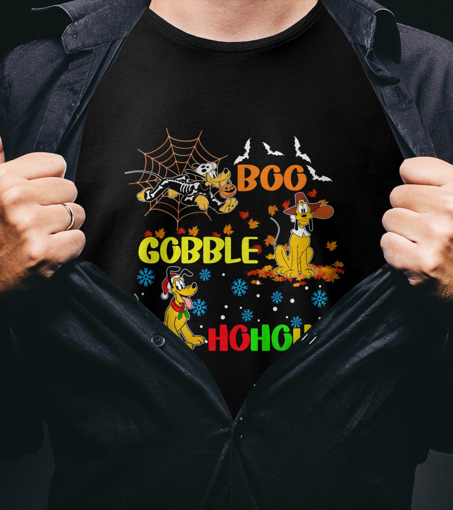 BOO Gobble HoHoHo Pluto HalloThanksMas T-Shirt