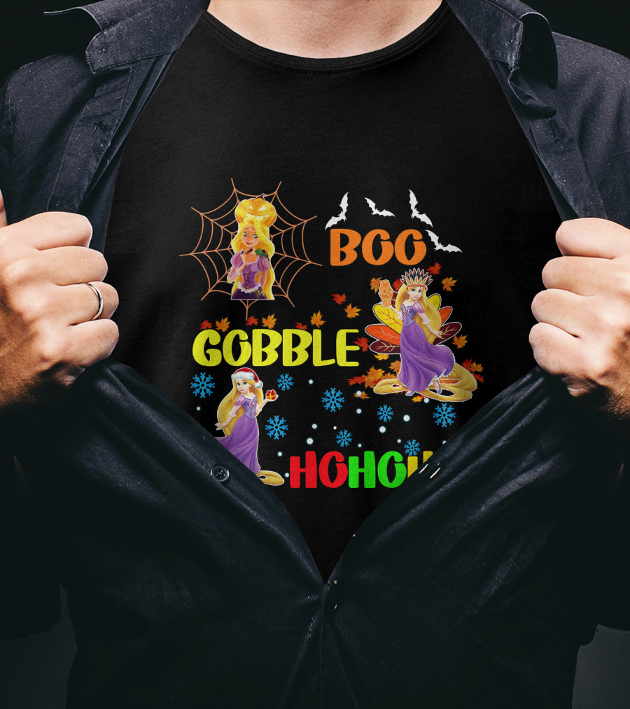 Rapunzel Boo Gobble HoHoHo HalloThanksMas T-Shirt