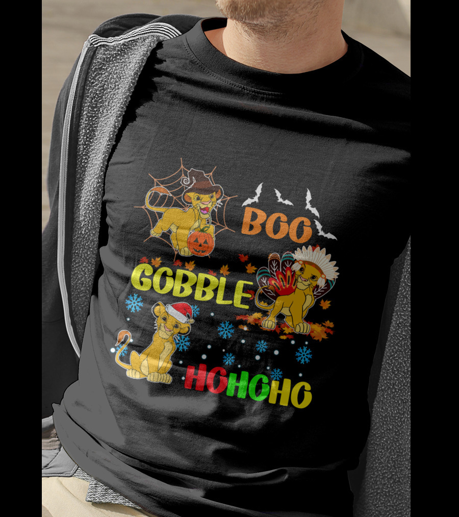Simba BOO Gobble HOHOHO Halloween Thanksgiving Christmas T-Shirt