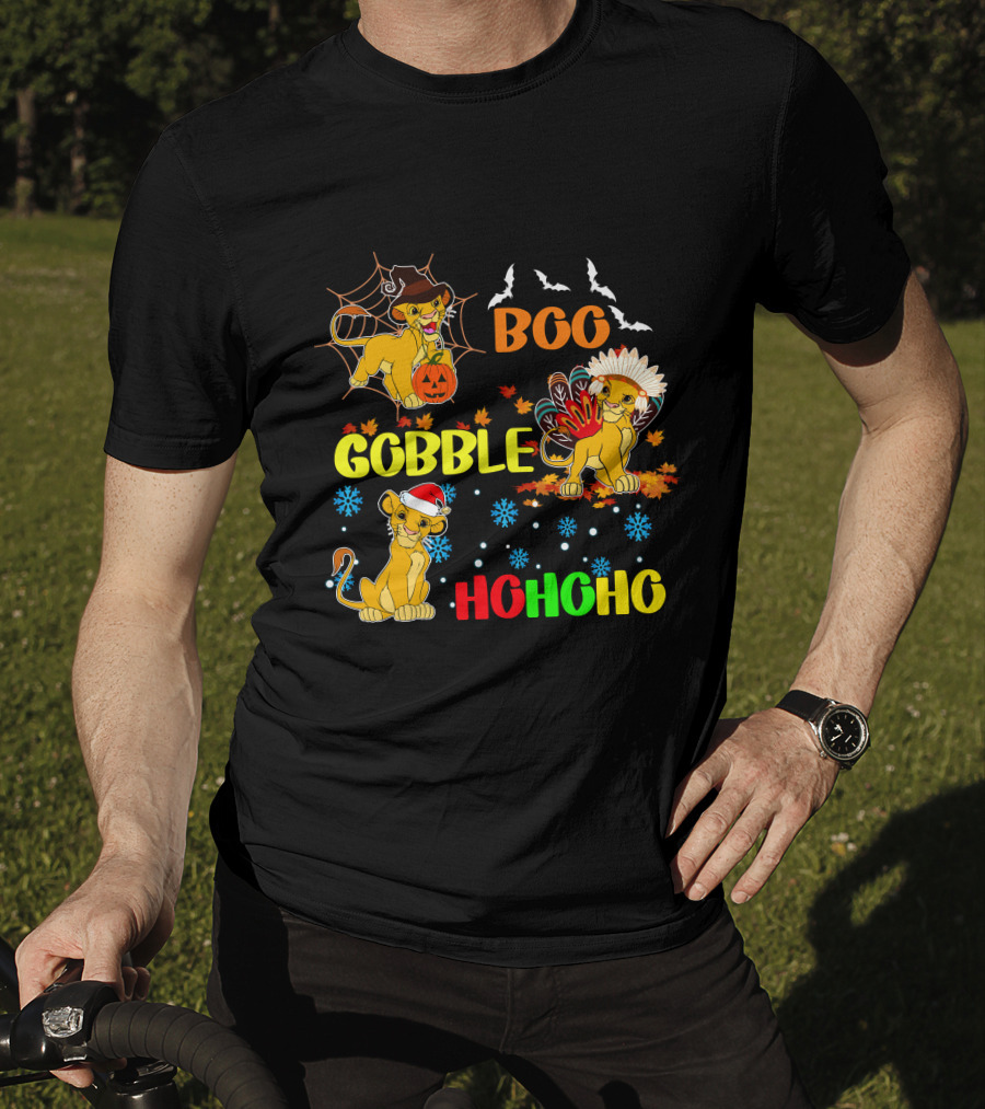Simba BOO Gobble HOHOHO Halloween Thanksgiving Christmas T-Shirt