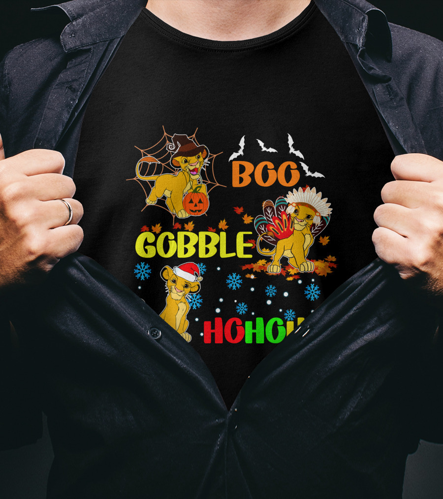 Simba BOO Gobble HOHOHO Halloween Thanksgiving Christmas T-Shirt