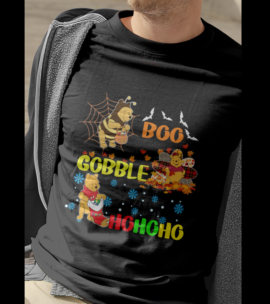 Pooh Boo Gobble HoHoHo Halloween Thanksgiving Christmas T-Shirt