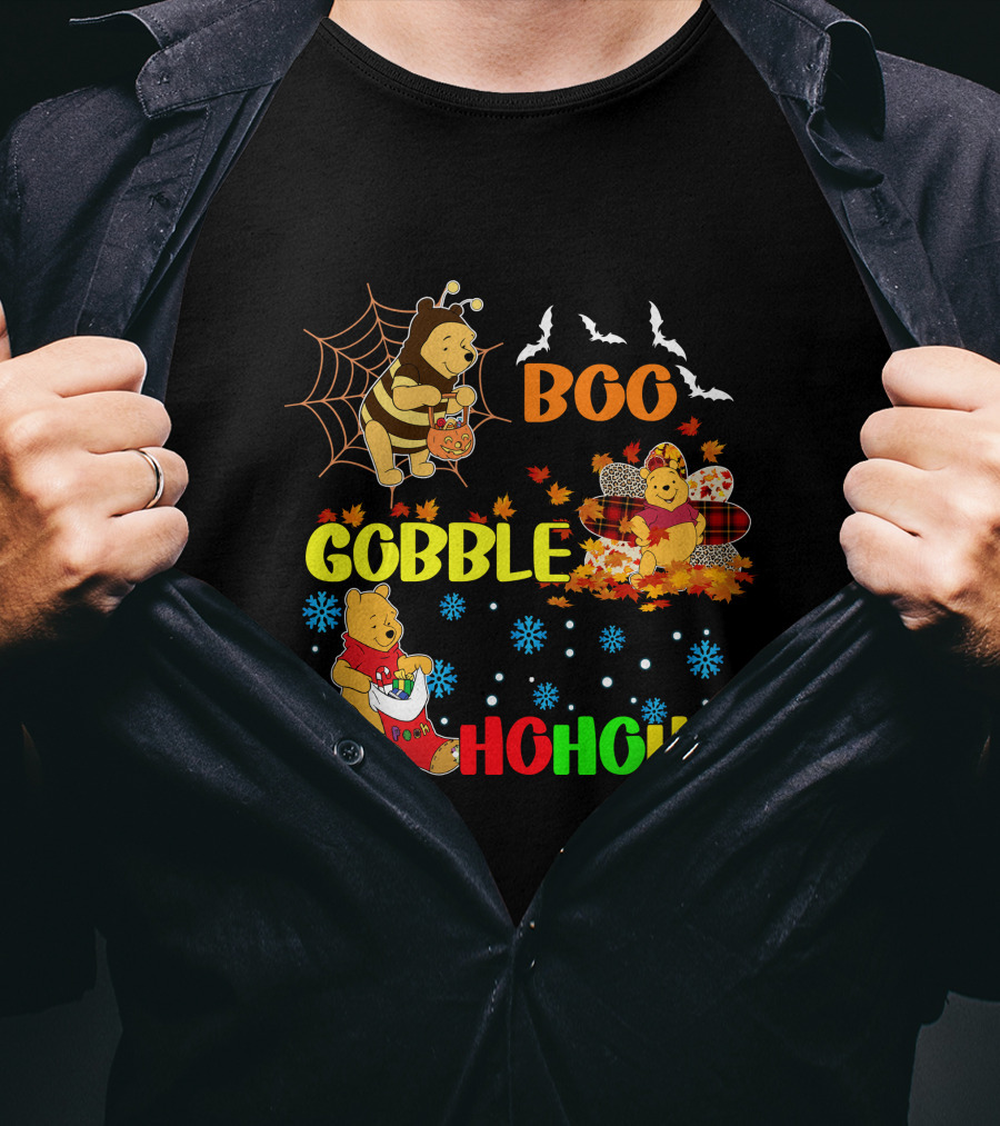 Pooh Boo Gobble HoHoHo Halloween Thanksgiving Christmas T-Shirt
